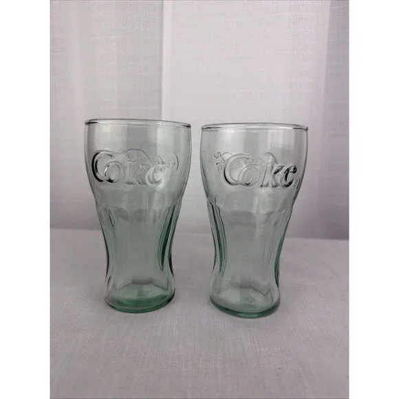 Mini Coca Cola Glasses Set Of 2 Green Stamped IG Vintage Juice Shot 4 1/2