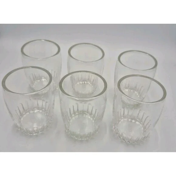 6 Vintage 8oz Bartlett Collins Glass Barrel Tumblers Ribbed Rocks Anchor Hocking