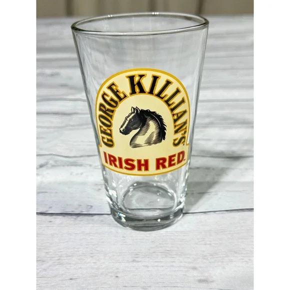 George Killians Irish Red Pint Glass Beer Barware Horse Logo 16oz Clear Glass
