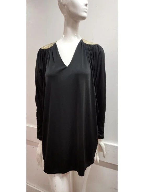 Bill Tice Black Disco Mini Dress Long Sleeve Studio 54 Chic AVANTE-GARDE 70s M/L