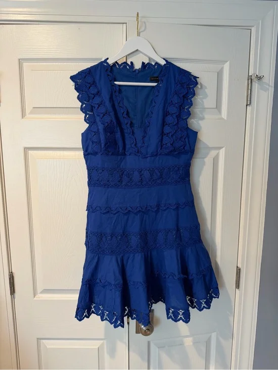 Endless Rose Royal Blue Lace-Trim V-Neck Mini Dress
