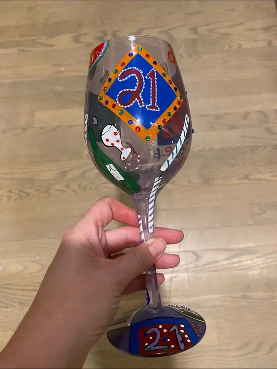 Lolita Hand-Painted 21 Celebration Wine Glass