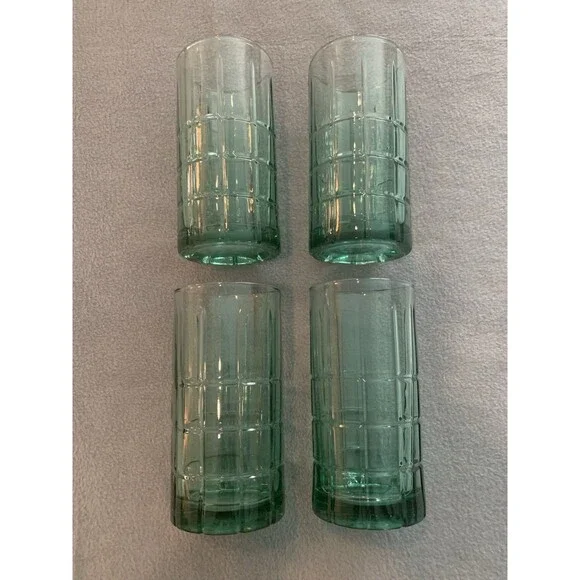 Vintage Anchor Hocking Tartan Green Drinking  Glasses Set of 4 16oz Ice Tea
