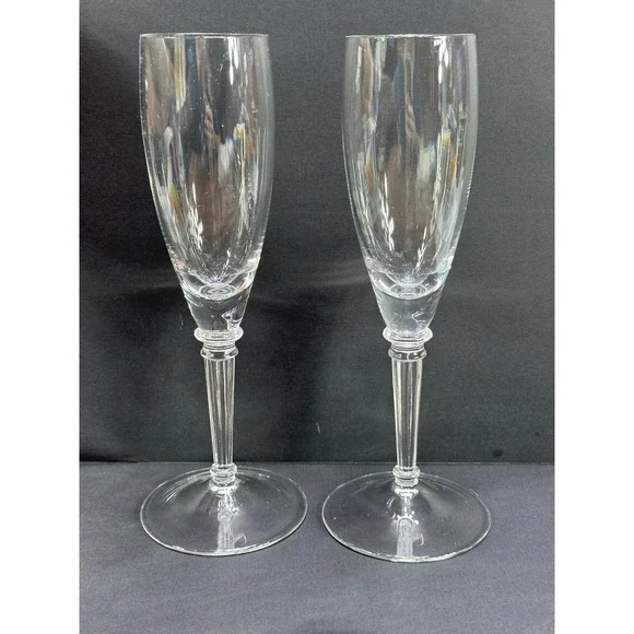 2‎ Crystal Cut Glass Champagne Flute Goblet Hexagonal Stem Design Elegant Colle