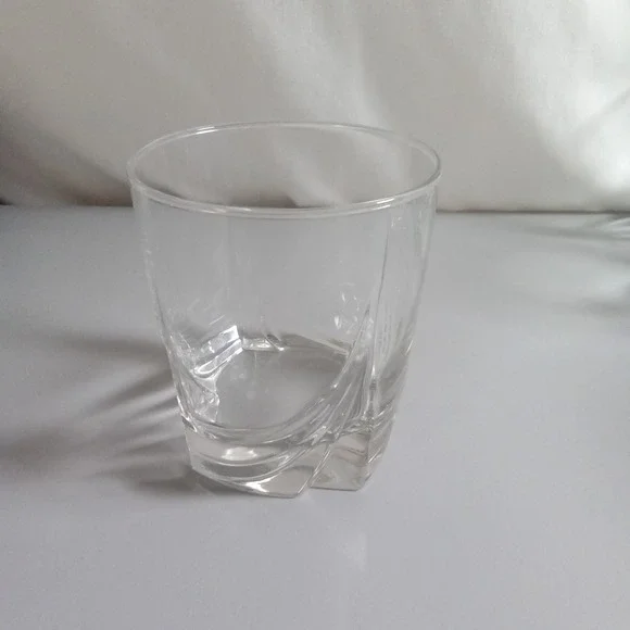 Modern Whiskey Rocks Glass Clear Heavy Square Base Round Rim Swirl Design 3.5in