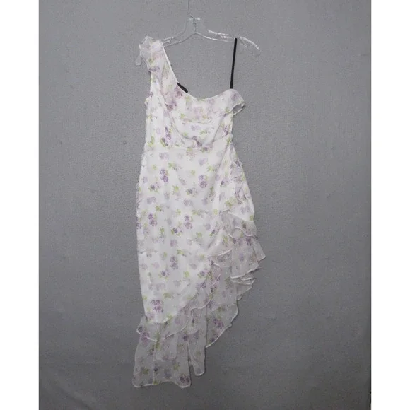 Majorelle Dress Floral One Shoulder Ruffle Asymmetrical Coquette Romantic Fairy‎