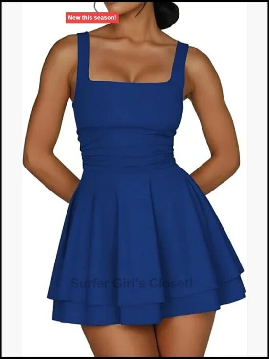 Women's Sleeveless Square Neck Ruched Corset Mini Dress with Ruffle Hem Bodycon