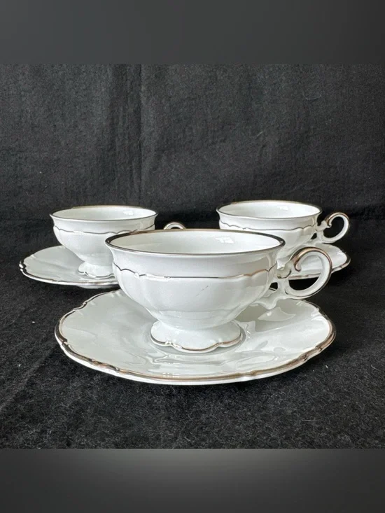 Saladmaster Estate Wedding Band Tea Cup And Saucer 3 Sets 6 pieces Vintage White