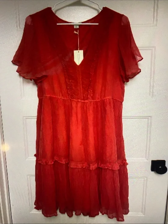NWT SUNDANCE Catalog Monaco Meet Up Flutter Sleeve Dress Coral Large