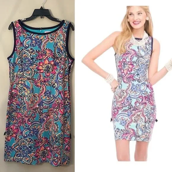 LILLY PULITZER Francesca Aqua Bait & Switch Sleeveless Sheath Dress Size XL