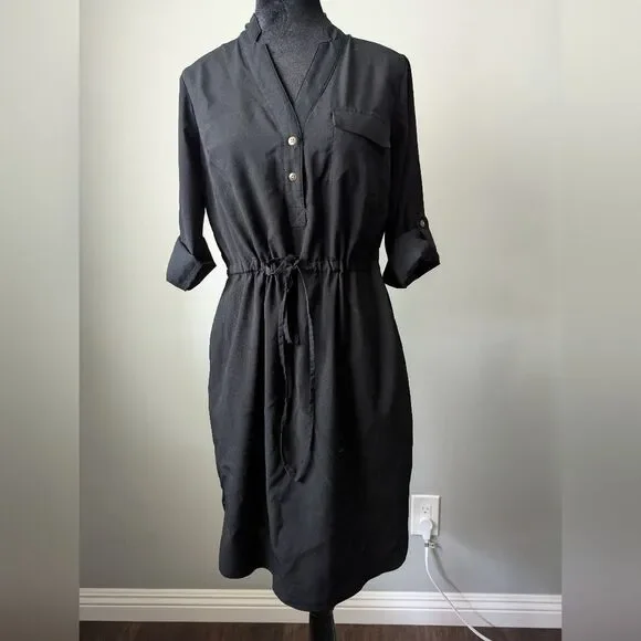 Merona Black 3/4 Sleeve Shirtdress w/ Drawstring