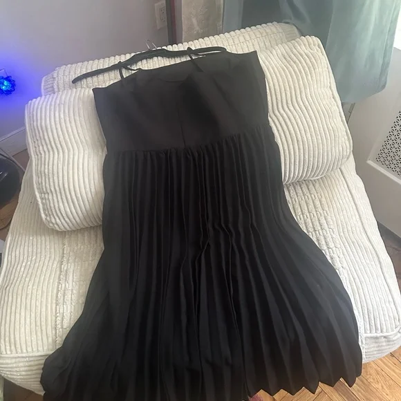 Beulah Black Evening Dress, bottom Pleated Midi Dress, fully lined. Elegant