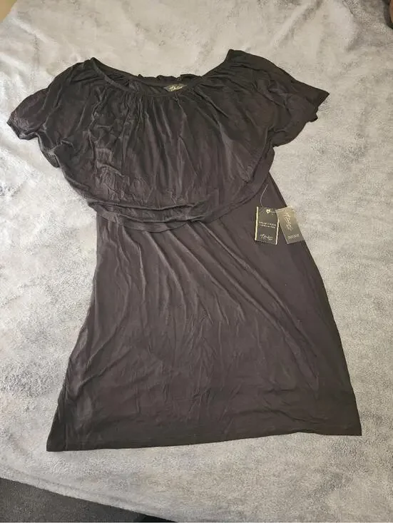 Thalia Sodi Black Off-Shoulder Layered Knit Dress