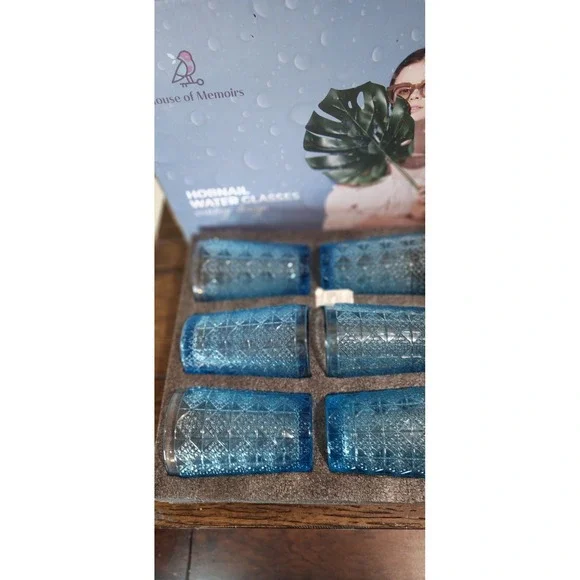 Blue Hobnail‎ Drinking Glasses Set of 6 Vintage Style House of Memoirs