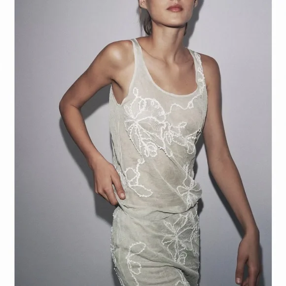 zara sheer embroidered top