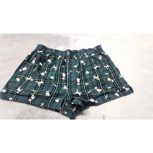 Victoria's Secret Women's Small Green Holiday Dogs Silky Sleep Boxy Pajama Short