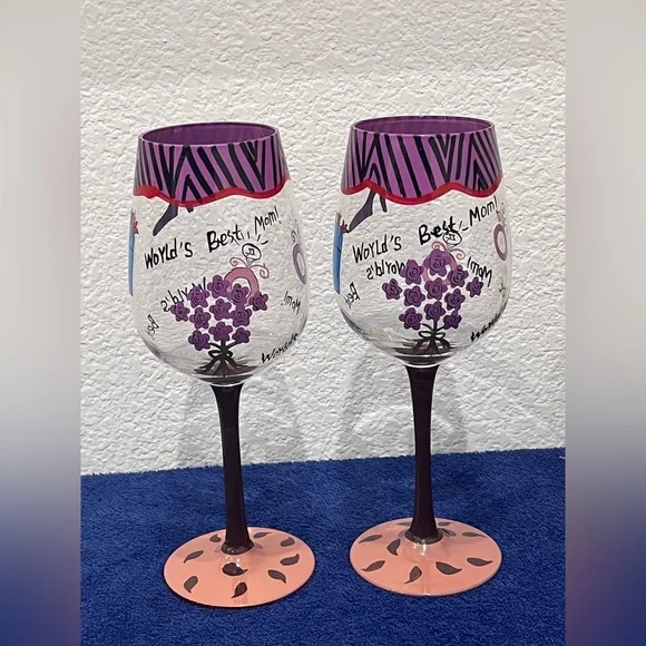 NOB World’s Best Mom Handpainted‎ Wine Glass.