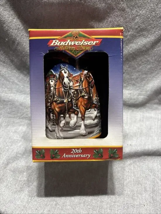 1999 Budweiser 20th Anniversary Holiday Stein With Box, cib
