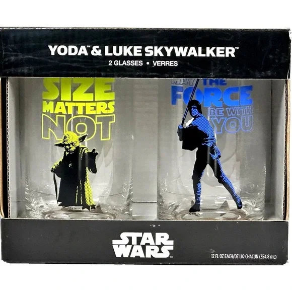 Star‎ Wars Yoda Luke Skywalker Glass Set 12 oz Hallmark Disney 2pc NIB
