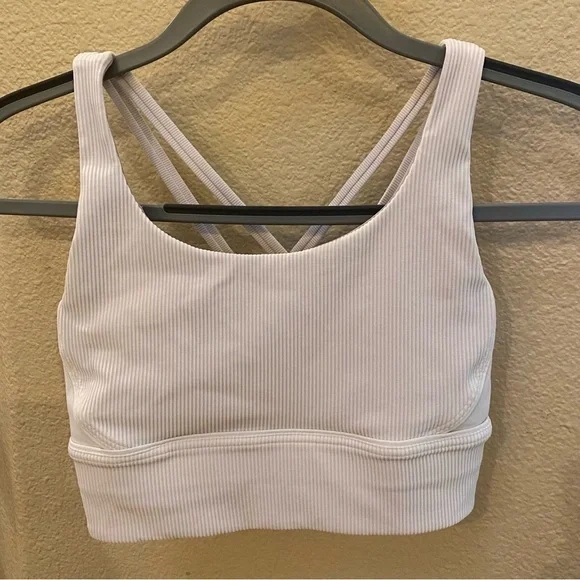 LULULEMON Women White Ribbed Criss Cross Back Sports Bra Size 6
