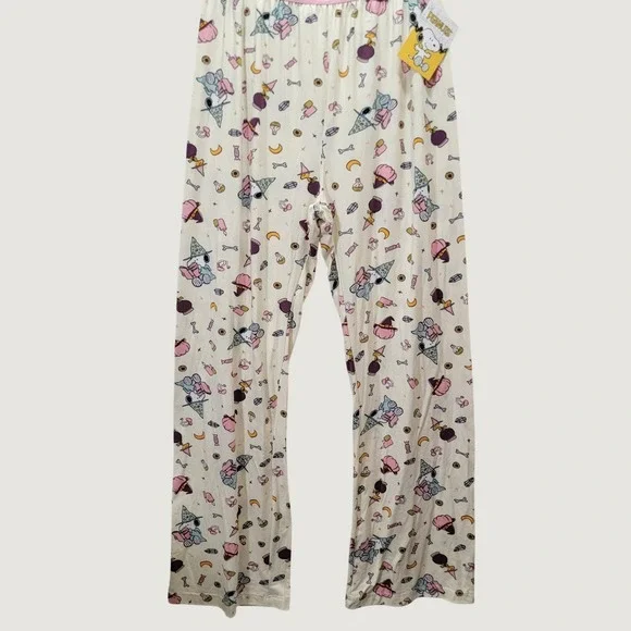 NEW Peanuts Snoopy Woodstock Halloween Wizard Soft Pajama Lounge Pants Cream XL