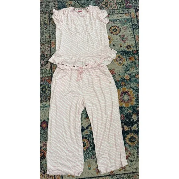 Kate Spade New York Women's Pink‎ Striped Pajama Set Ruffle Size L/XL