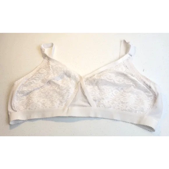 White Floral Lace Full Coverage Adjustable Wire‎ Free Minimizer Bra Size 48D