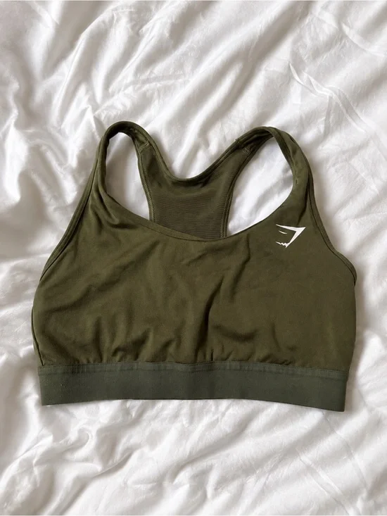 Gymshark Olive Racerback Sports Bra with Logo