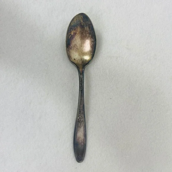 Vintage Silver Plated Teaspoon Floral Relief Pattern Tarnished Antique 6 Inch