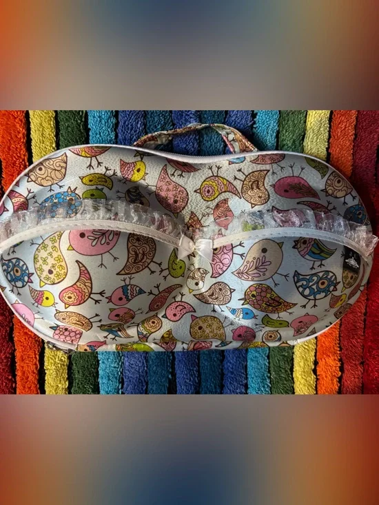 Bird-Print Bra Travel Case - Pink, Blue, Green, Yellow
