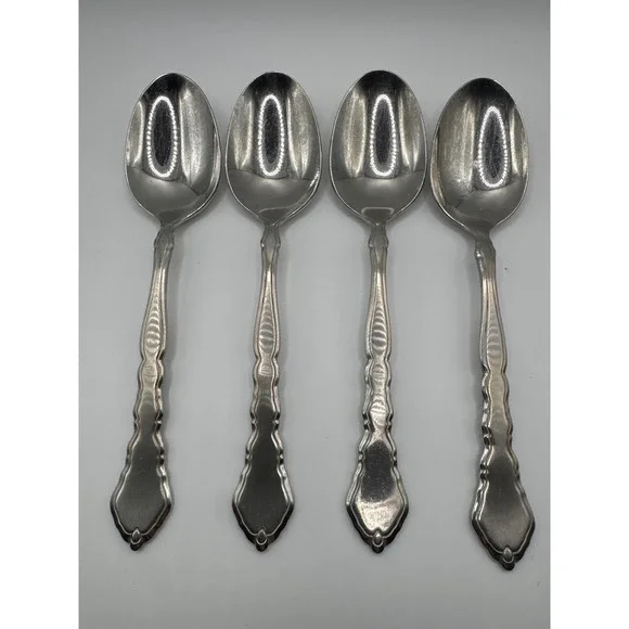 Oneida Royal Chippendale Stainless Teaspoons Set of 4 Glossy USA Made 6 Inch