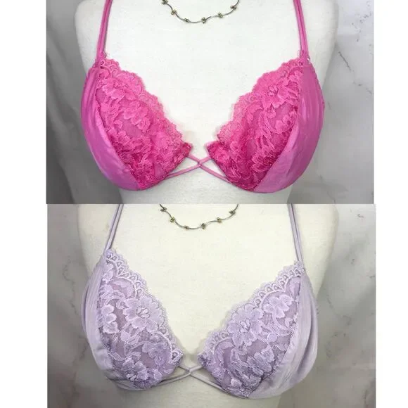 Vintage 80s Underwire Lingerie Bra Colorful Floral Lace Sexy Shape Mate 36B Lot