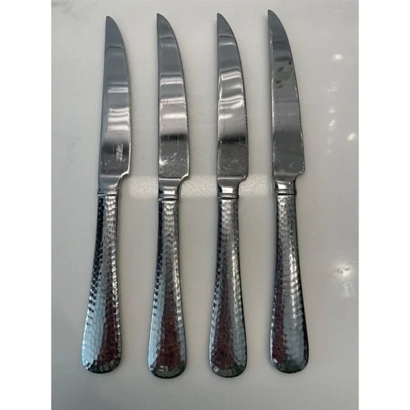 Reed & Barton Heritage 18/10 Stainless Hammered Dinner Knives Lot of 4 Silver