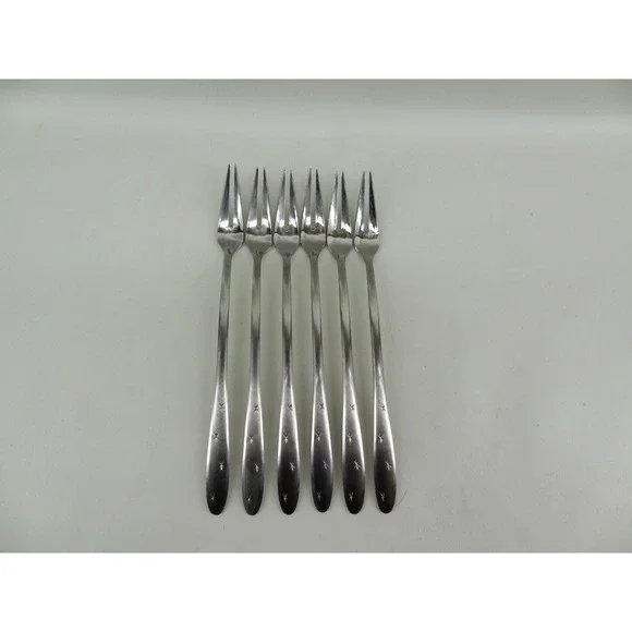 6 Mid Century Modern Elegance Stainless Germany 2 Prong Fork‎ Starburst Flatware