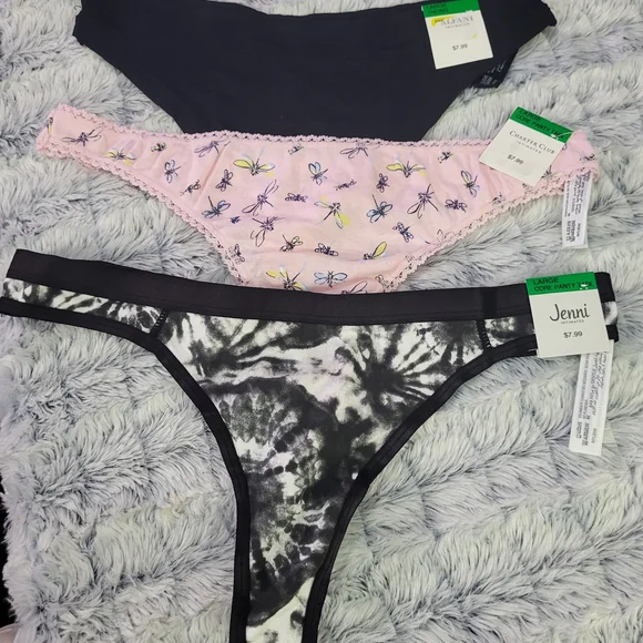 Nwt Lot Of 3 Thongs - Alfani, Charter Club, Jenni Size Large Pink, Black, Tiedye