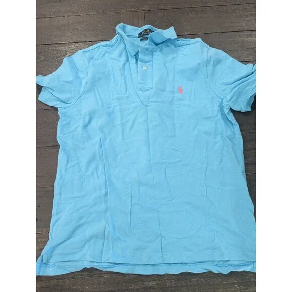 Ralph Lauren Polo Shirt Mens Large‎ Blue Custom Fit Pony Rugby Short Sleeve Logo