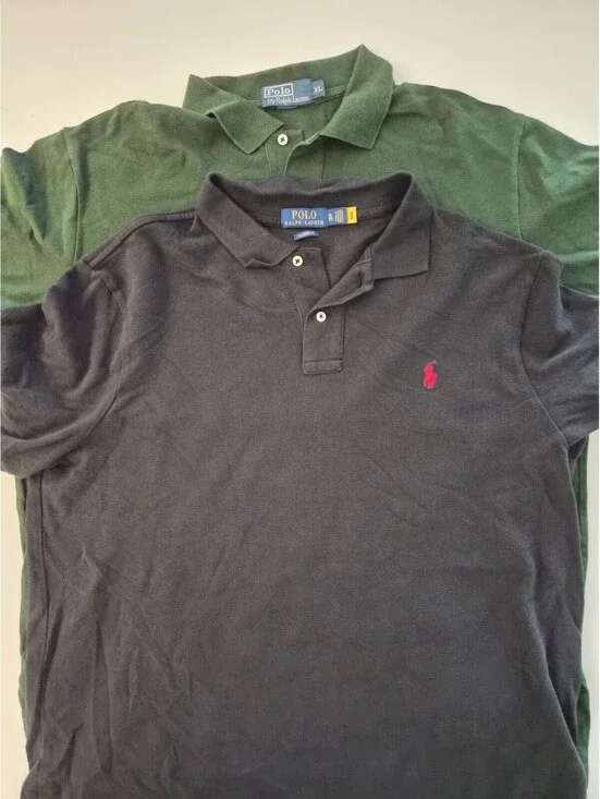 Polo Ralph Lauren Mens Classic Fit Mesh Polo Shirt XL Lot of 2 Navy Green Cotton