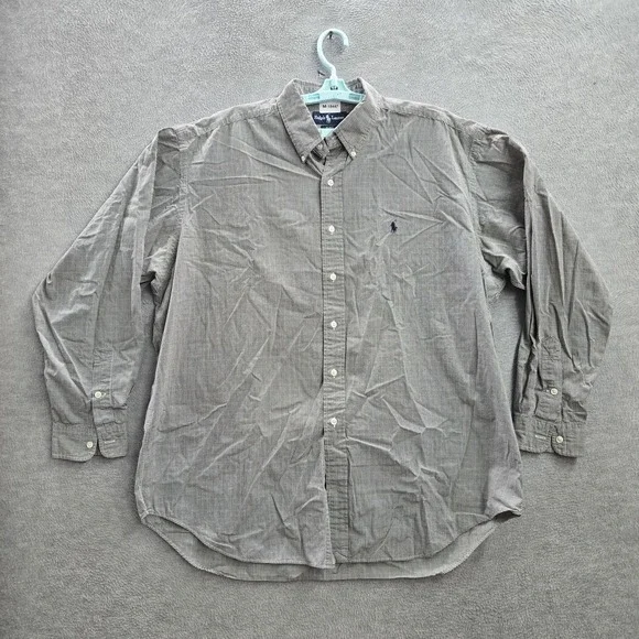 Ralph Lauren Men Button Up Shirt XL Brown Pony Embroidery Check Blake
