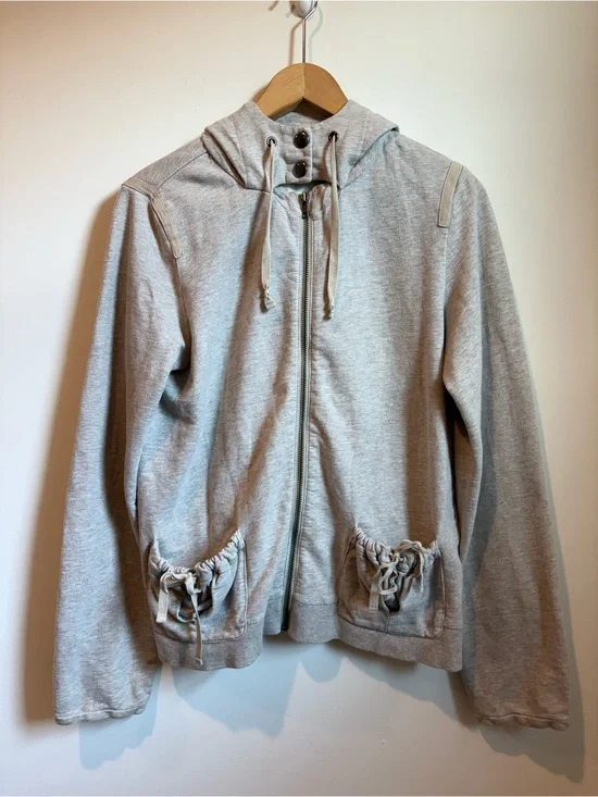 Loft Lounge Gray Zip Hoodie Jacket Women's Large Drawstring Pockets