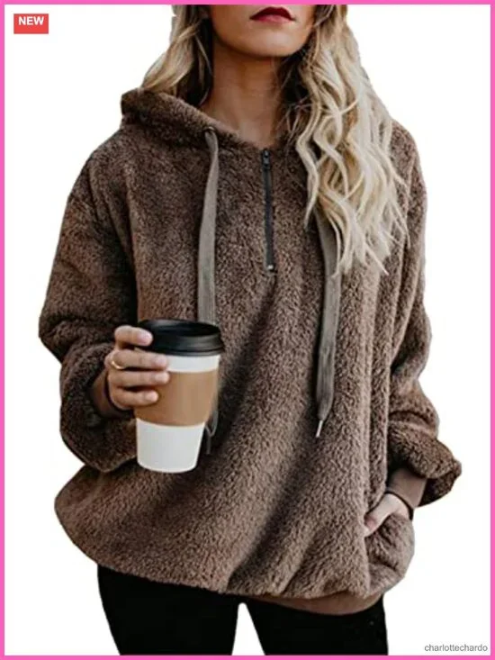 Oversized Sherpa Pullover Hoodie Women Fleece Sweatshirt Warm Fuzzy Jacket with