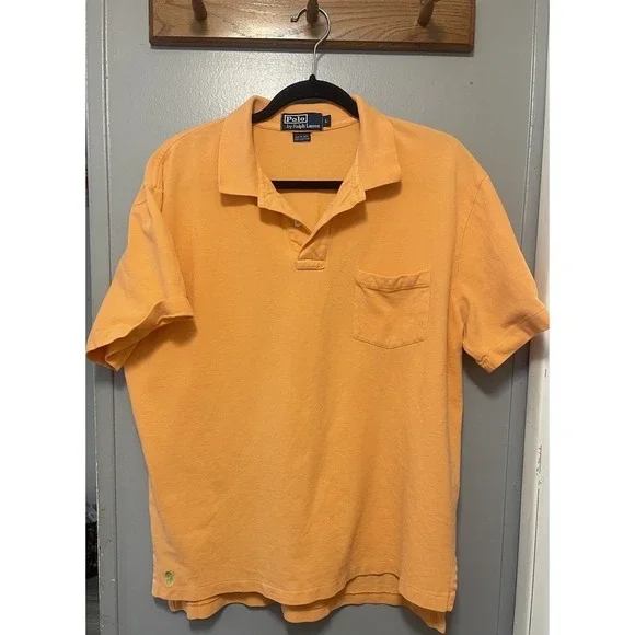 Ralph Lauren Polo shirt Orange Cotton  Short Sleeves Men Size Large Sporty