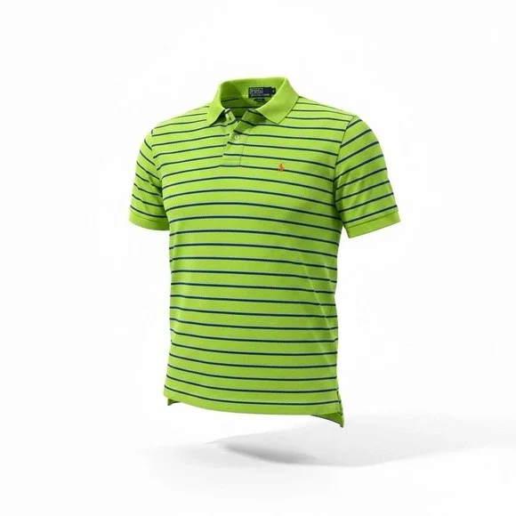 Polo Ralph Lauren Mens M Green Blue Striped Polo Shirt Orange Pony Cotton