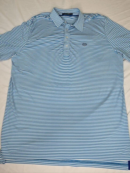 RLX Ralph Lauren Men's XL Blue & White Striped Golf Polo Shirt
