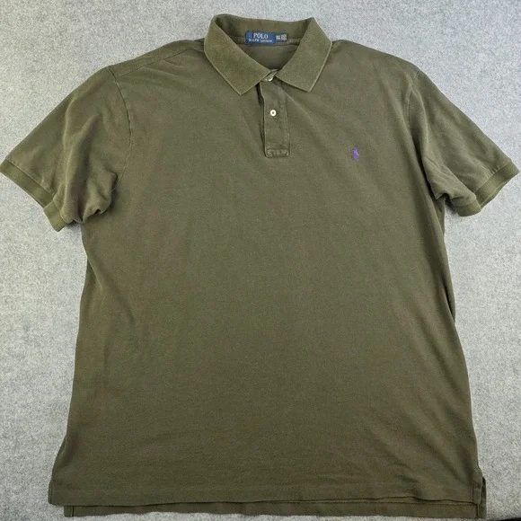 Polo Ralph Lauren Polo Shirt Mens 2XL Tall 2XLT Green Solid Short Sleeve Cotton