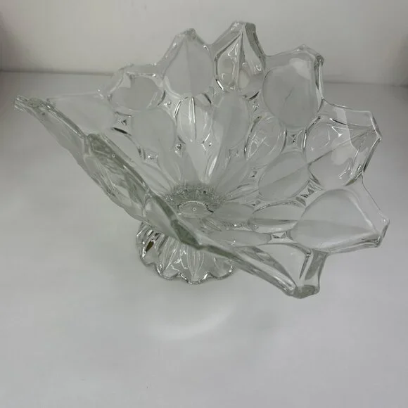 Vintage Clear/Frosted Flower‎ Petal Fruit Bowl Basket with Foot Pedestal 13