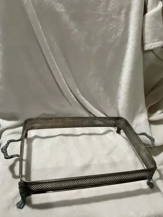 Vintage Silver Plated Pierced Footed Casserole Holder Stand with Handles
