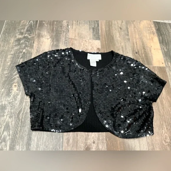 Papell Boutique Evening Bolera Jacket Silk Sequin Women's Size Petite large