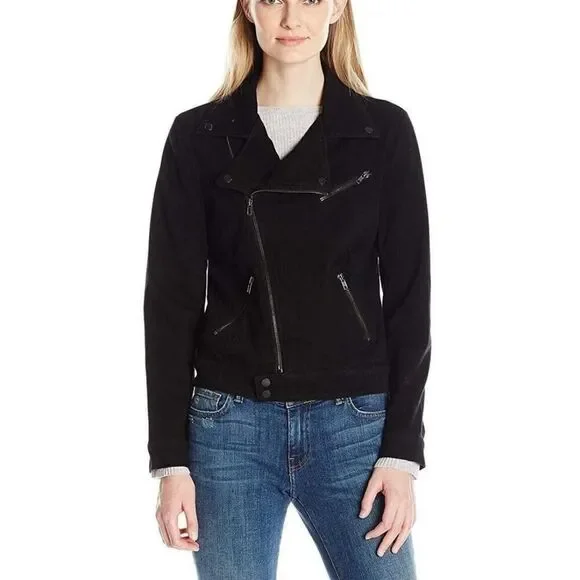 Liverpool Los Angelos Black Wash Denim Moto Biker Zip up Jacket Size XL