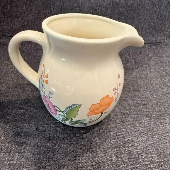 Vintage ceramic pitcher with flowers, (see page for salt and pepper shakes)