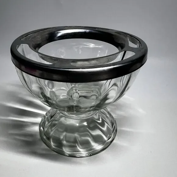 Vintage Bloomfield Stainless Steel 3766 Insert Ring & Glass Shrimp Cocktail Bowl